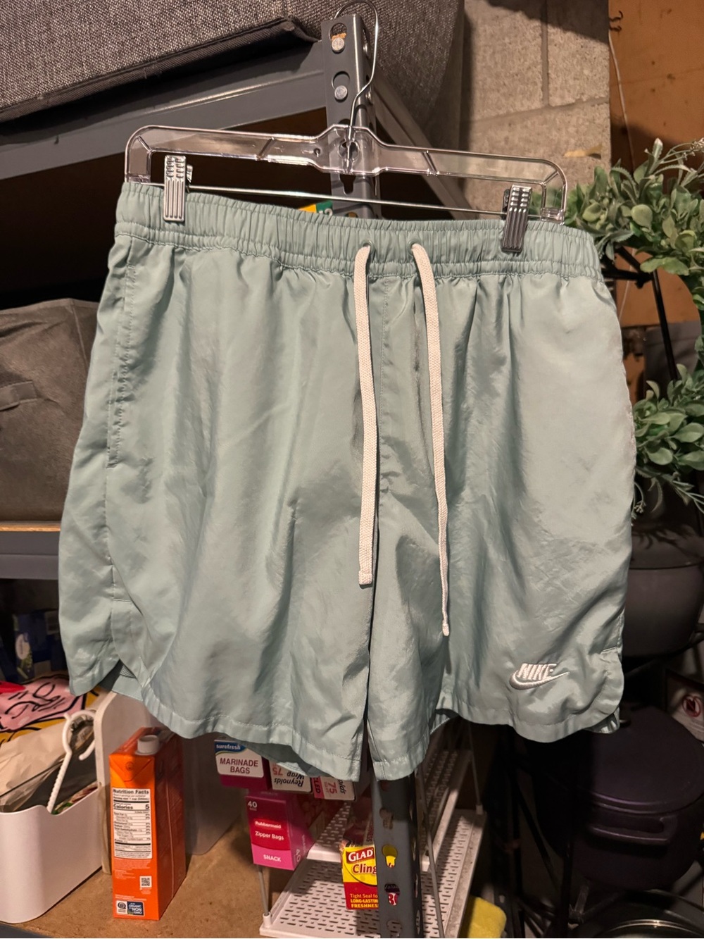 Nike Men’s Sage Green Athletic Shorts with White Drawstring